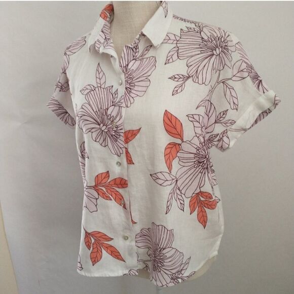 Rachel Roy 100% Linen Floral Top - Picture 1 of 9